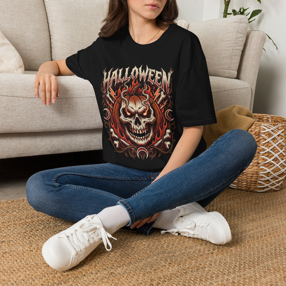 Halloween Skull T-Shirt — Fiery Horror Graphic Tee