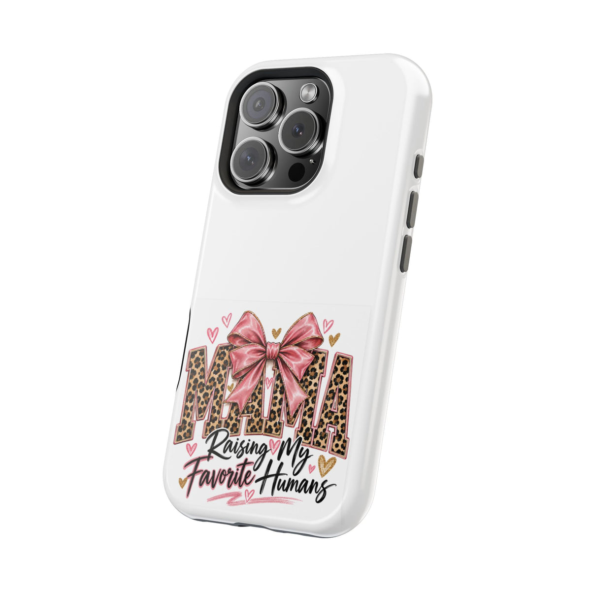 Phone Case - "Mama Raising My Favorite Humans" Leopard Print Bow Magnetic Impact-Resistant Case