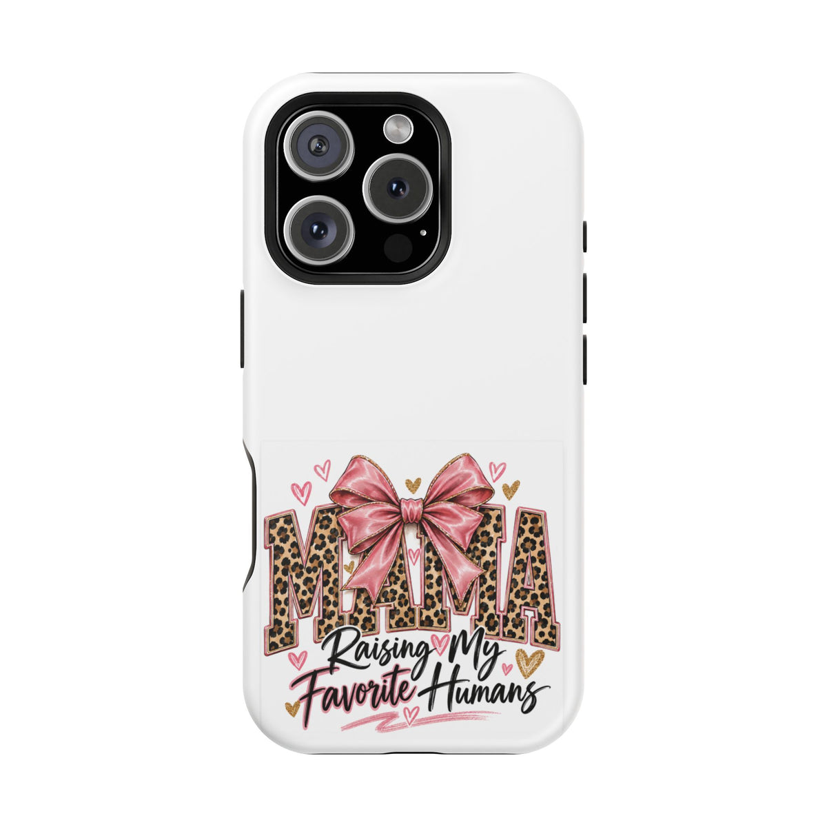 Phone Case - "Mama Raising My Favorite Humans" Leopard Print Bow Magnetic Impact-Resistant Case