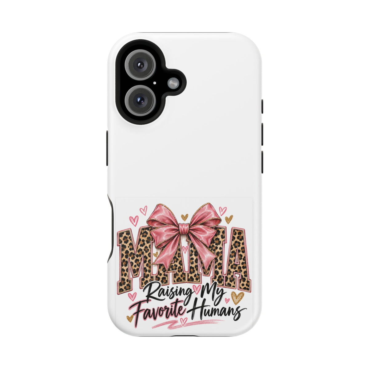 Phone Case - "Mama Raising My Favorite Humans" Leopard Print Bow Magnetic Impact-Resistant Case