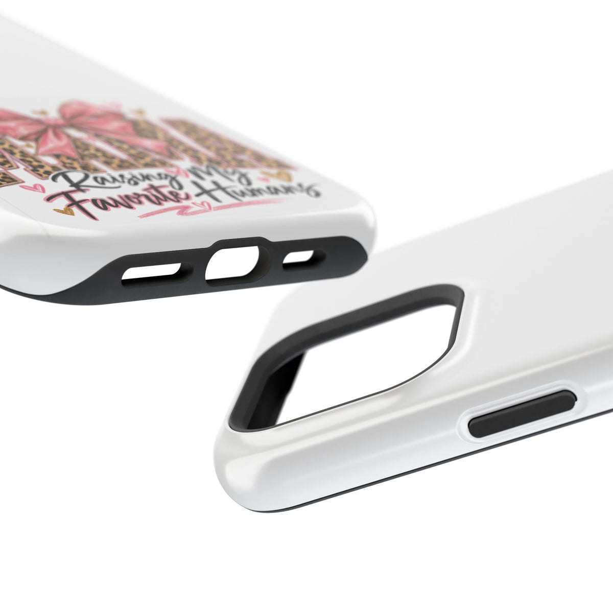 Phone Case - "Mama Raising My Favorite Humans" Leopard Print Bow Magnetic Impact-Resistant Case