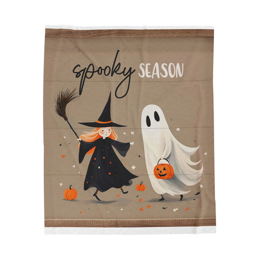 Spooky Season Plush Blanket – Cute Witch & Ghost Halloween Throw