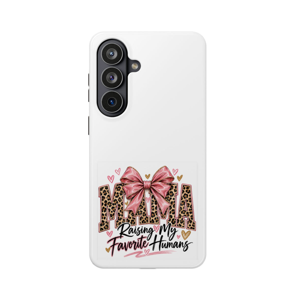 Phone Case - "Mama Raising My Favorite Humans" Leopard Print Bow Magnetic Impact-Resistant Case