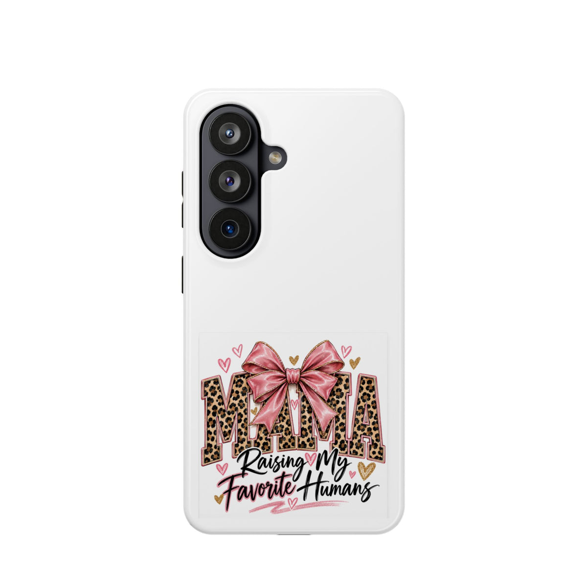 Phone Case - "Mama Raising My Favorite Humans" Leopard Print Bow Magnetic Impact-Resistant Case
