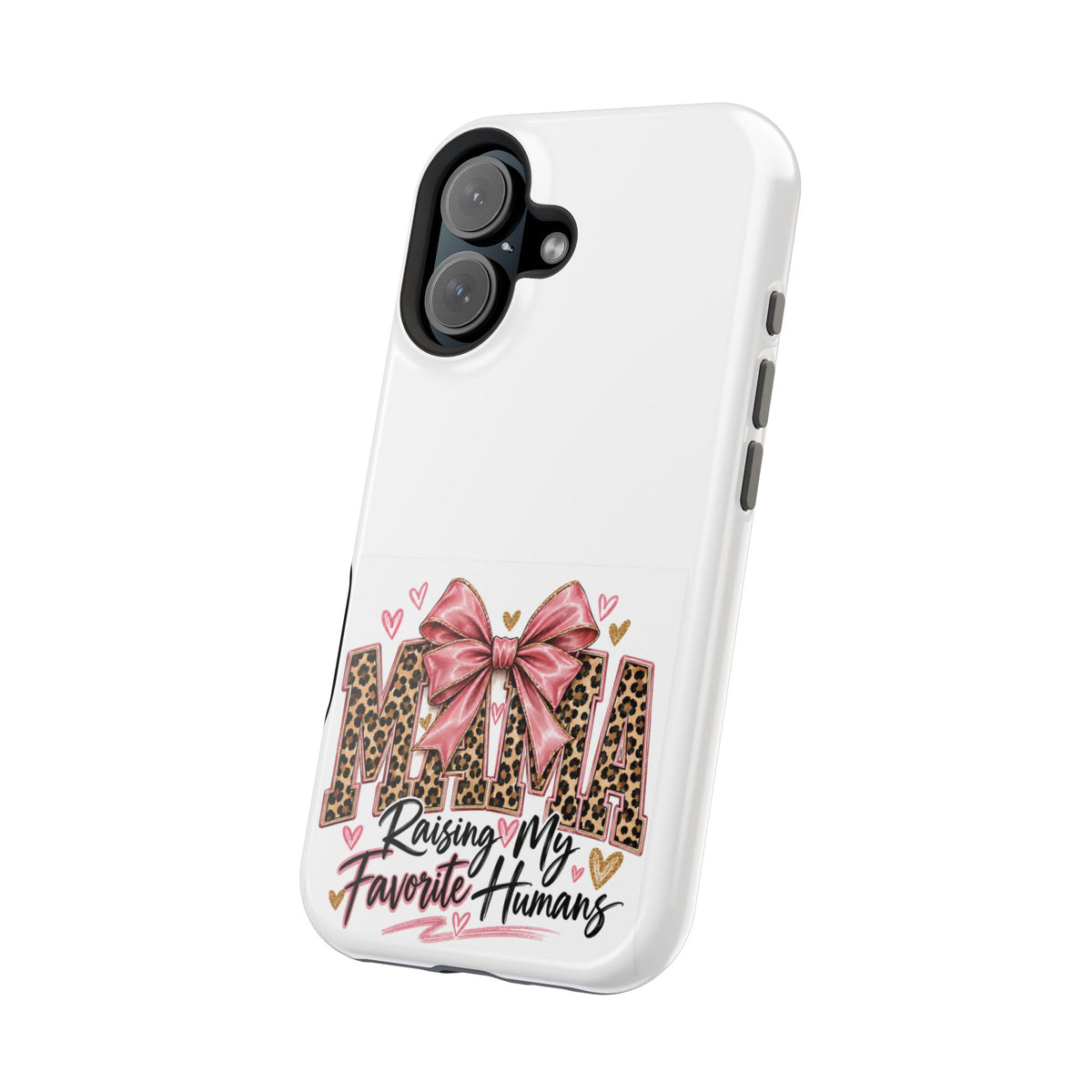 Phone Case - "Mama Raising My Favorite Humans" Leopard Print Bow Magnetic Impact-Resistant Case