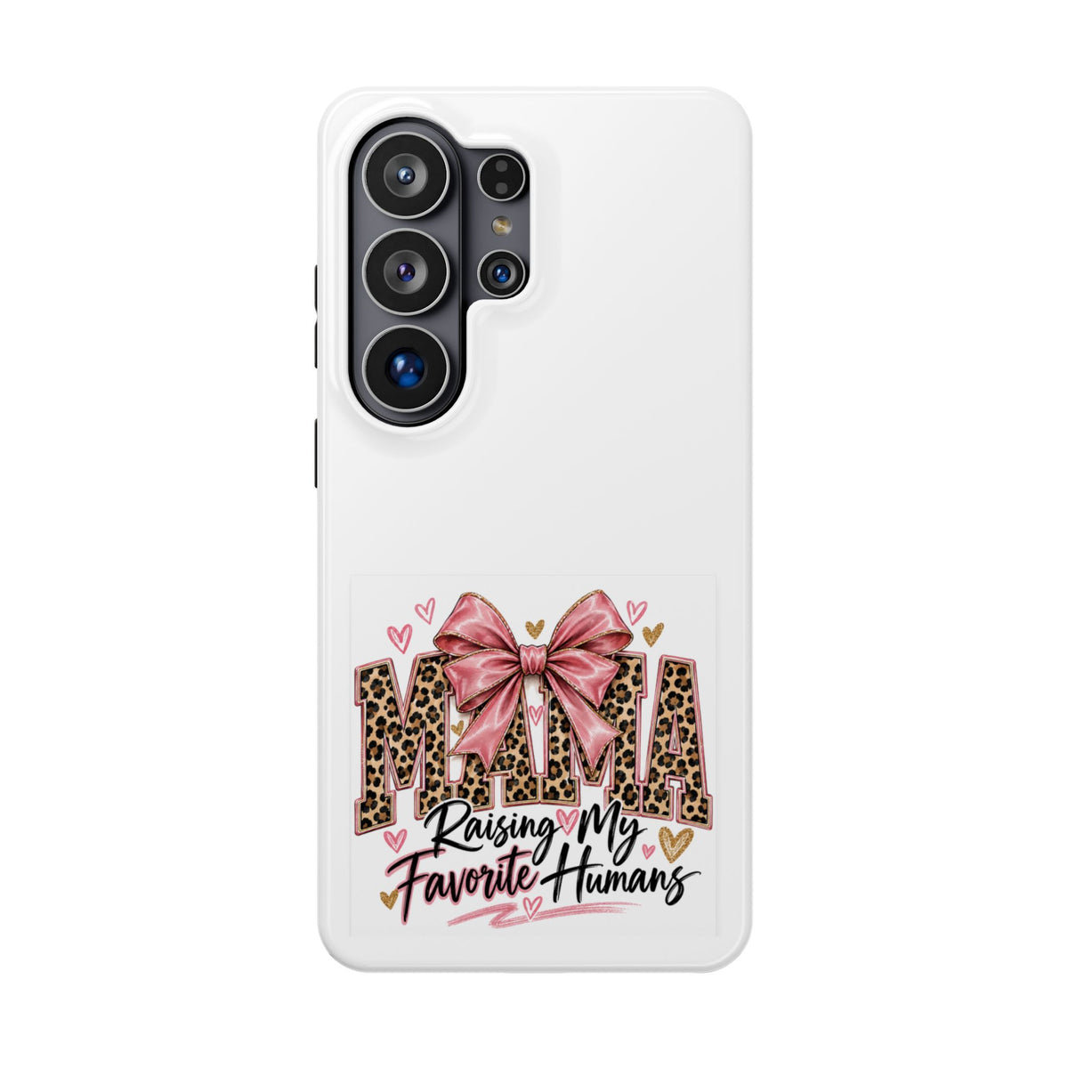 Phone Case - "Mama Raising My Favorite Humans" Leopard Print Bow Magnetic Impact-Resistant Case