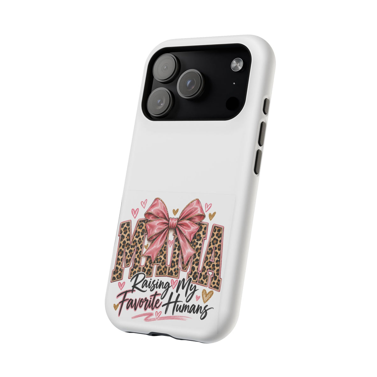 Phone Case - "Mama Raising My Favorite Humans" Leopard Print Bow Magnetic Impact-Resistant Case