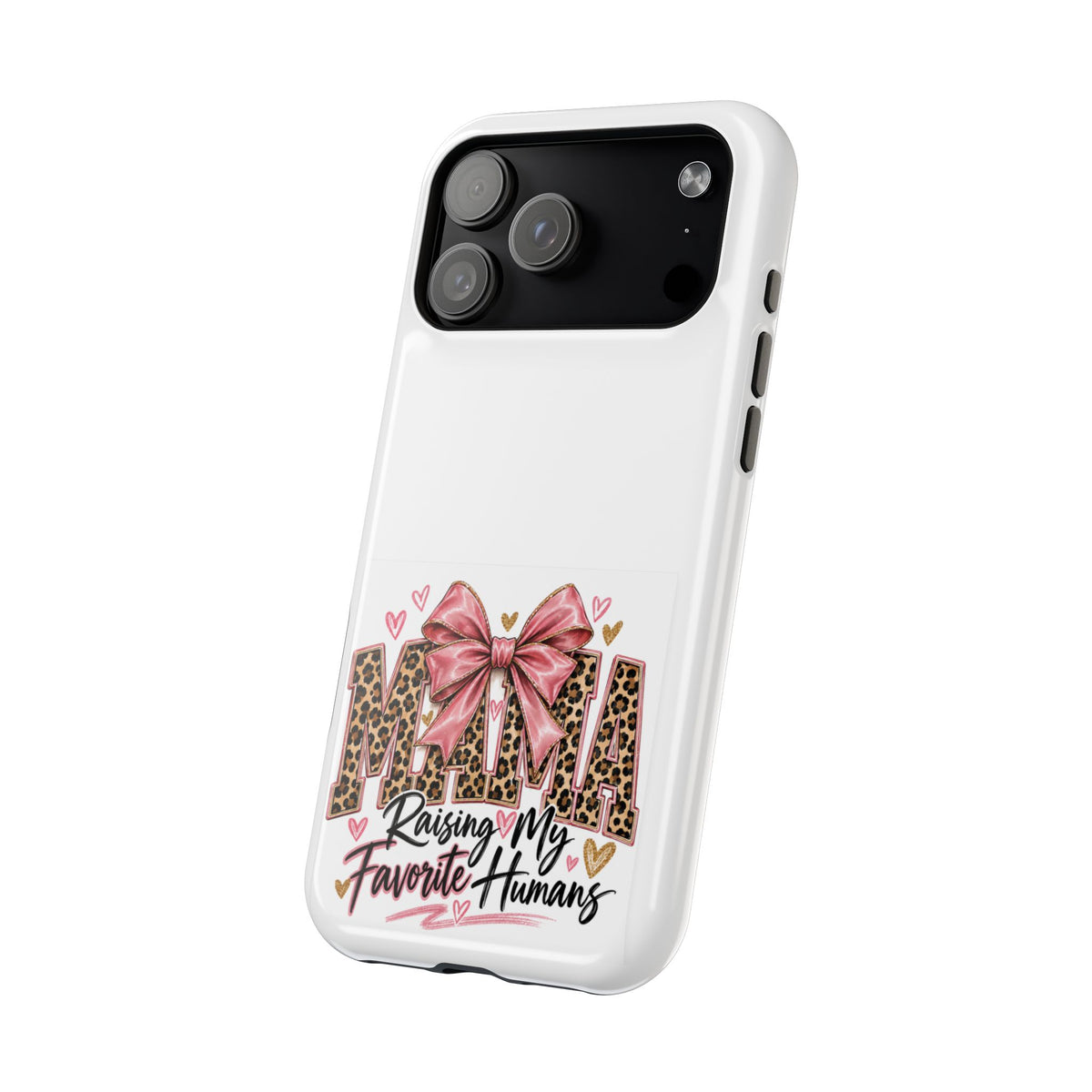 Phone Case - "Mama Raising My Favorite Humans" Leopard Print Bow Magnetic Impact-Resistant Case