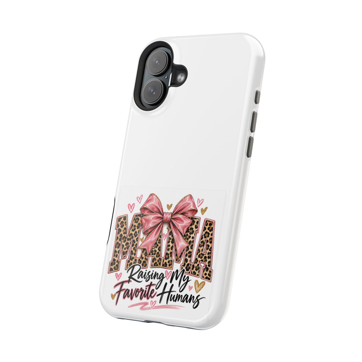 Phone Case - "Mama Raising My Favorite Humans" Leopard Print Bow Magnetic Impact-Resistant Case