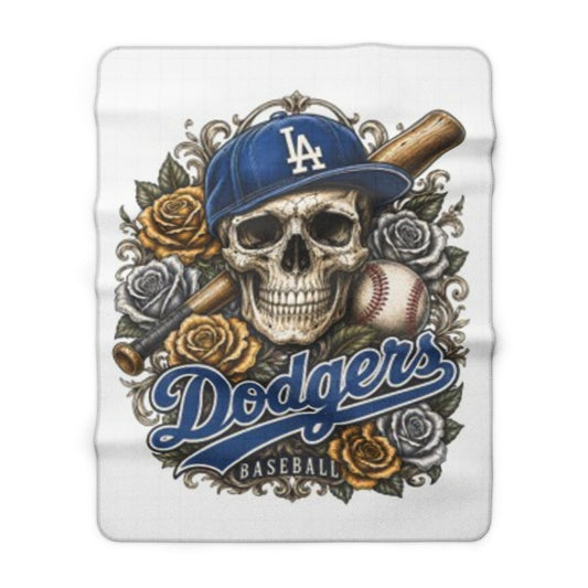 Dodgers Skull Baseball Sherpa Blanket – LA Fan Cozy Throw