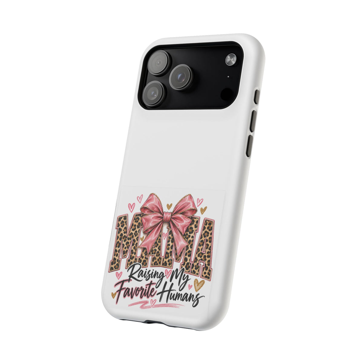 Phone Case - "Mama Raising My Favorite Humans" Leopard Print Bow Magnetic Impact-Resistant Case