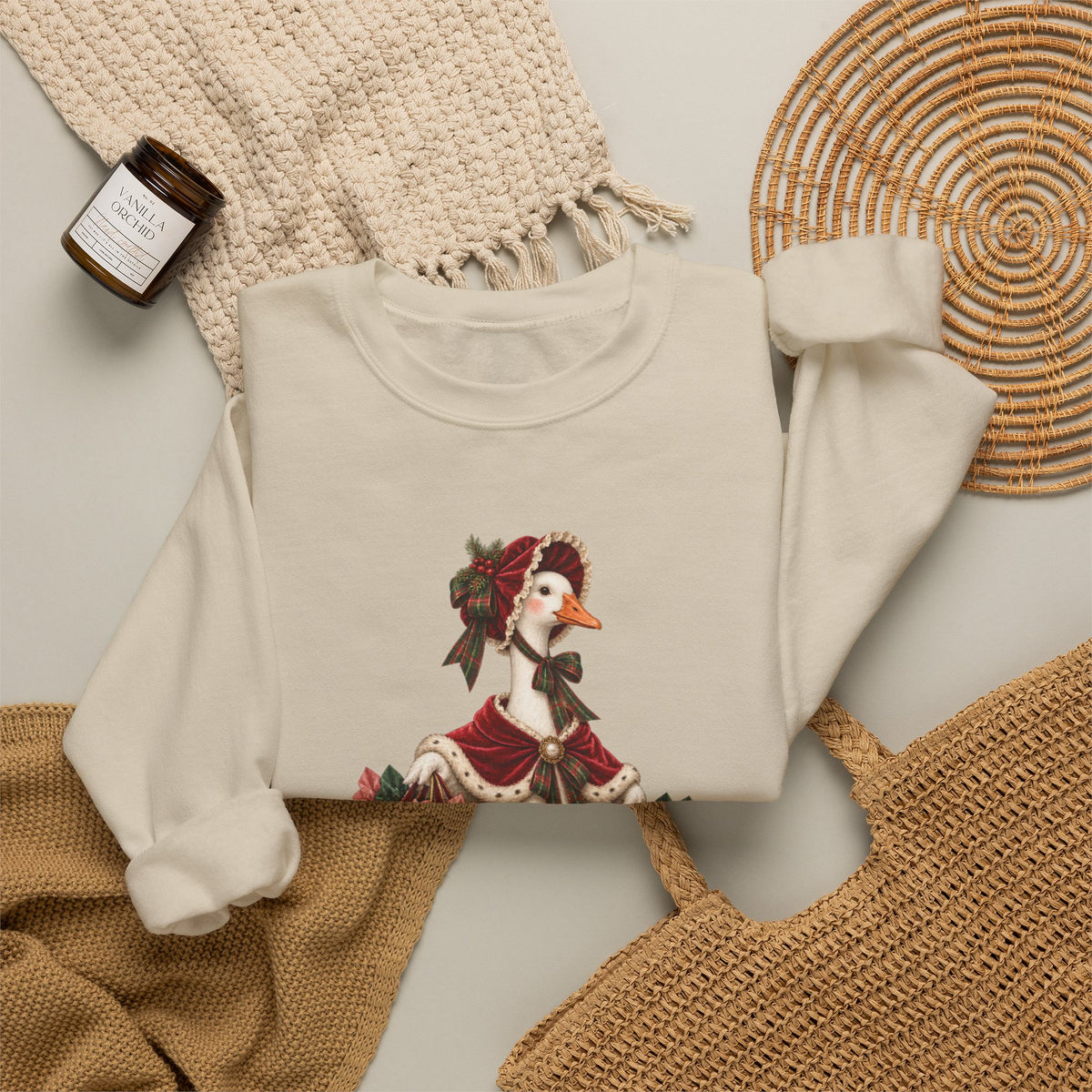 Holiday Goose Crewneck Sweatshirt — Festive Duck with Christmas Gifts