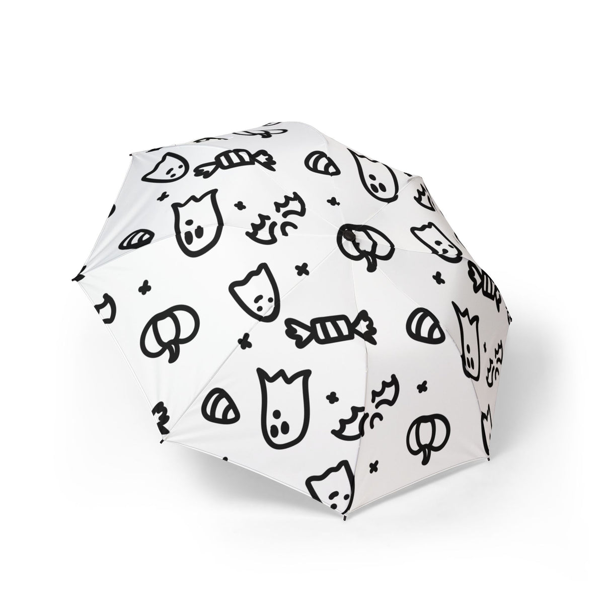 Cute Cat Doodle Foldable Umbrella — Black & White Semi‑Automatic Travel Umbrella
