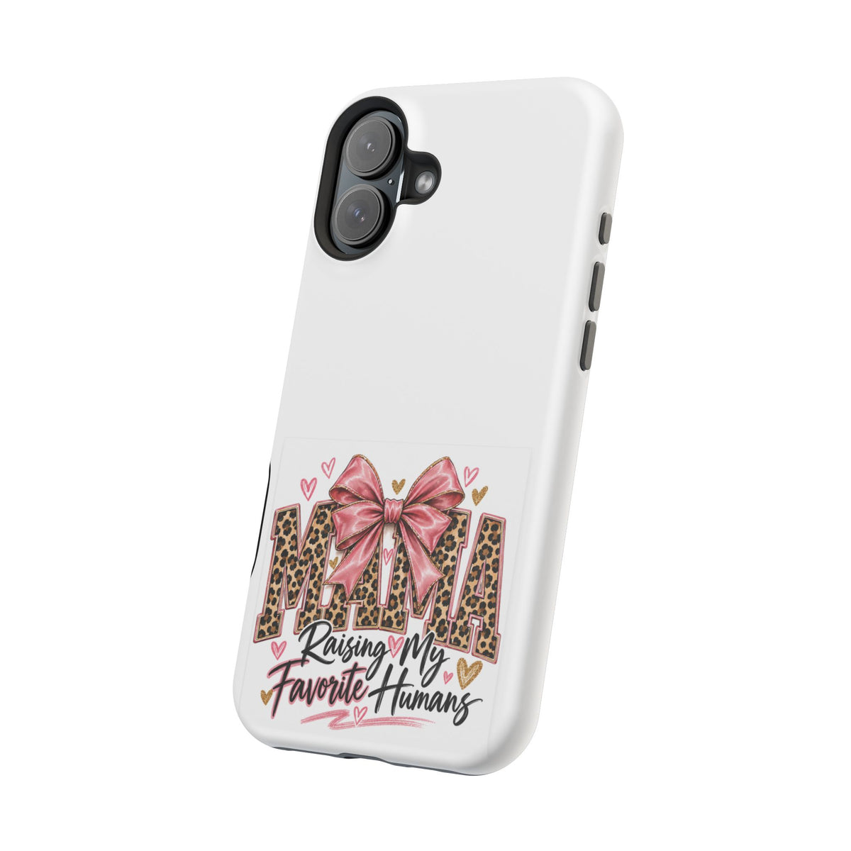 Phone Case - "Mama Raising My Favorite Humans" Leopard Print Bow Magnetic Impact-Resistant Case
