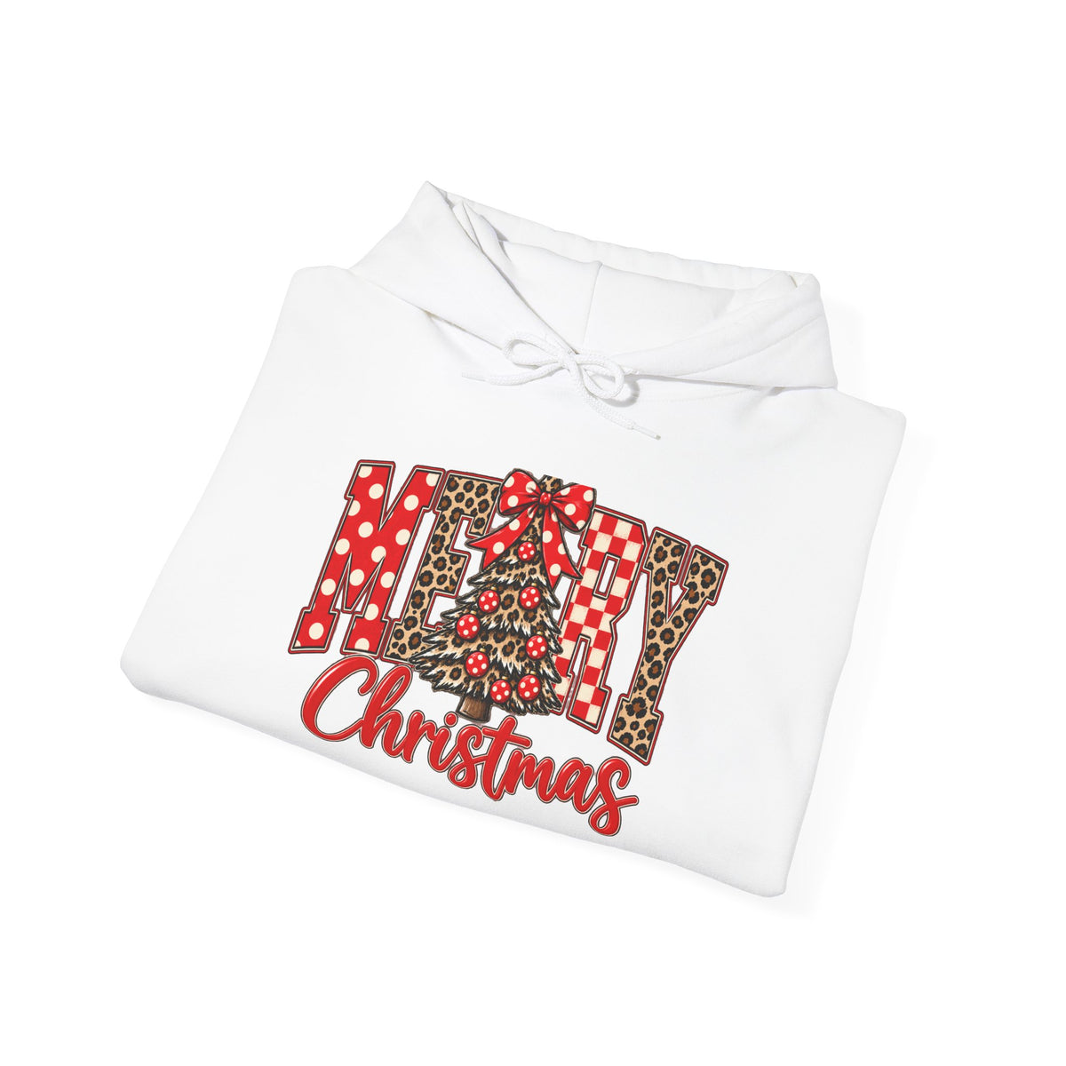 Christmas Cozy Hoodie — "Merry Christmas" Plaid & Leopard Holiday Design